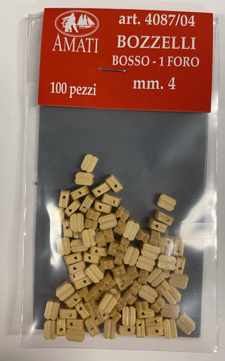 [ AMA4087/04 ] Amati houten blokjes 1gat 4mm 100 stuks
