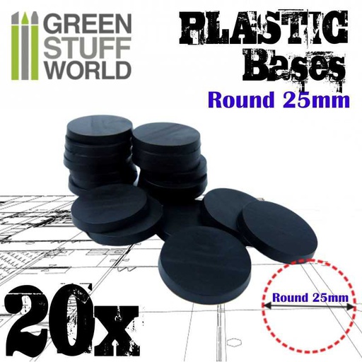 [ GSW9821 ] Green stuff world Plastic Bases - Round 25mm BLACK (20st)