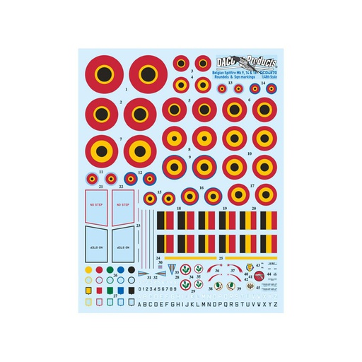 [ DACODCD7270 ] Belgian Air Force spitfire Mk 9,14 & 16 roundels & Sqn markings 1/72