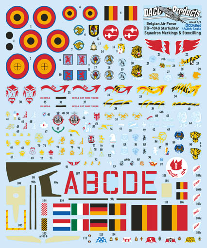 [ DACODCD4864 ] Belgian Air Force F-104G starfighter Sqn markings &amp; stencilling 1/48