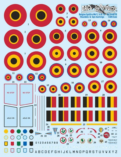 [ DACODCD4870 ] Belgian Spitfire Mk 9,14 & 16 roundels & Sqn markings 1/48