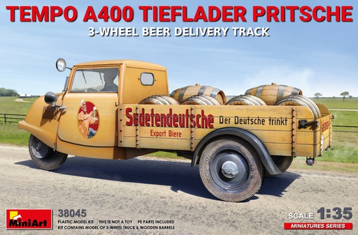 [ MINIART38045 ] Miniart Tempo A400 Tieflader pritsche 3-wheel beer delivery track 1/25