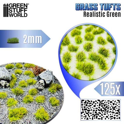 [ GSW12945 ] Green stuff world Static Grass Tufts 2 mm - Realistic Green