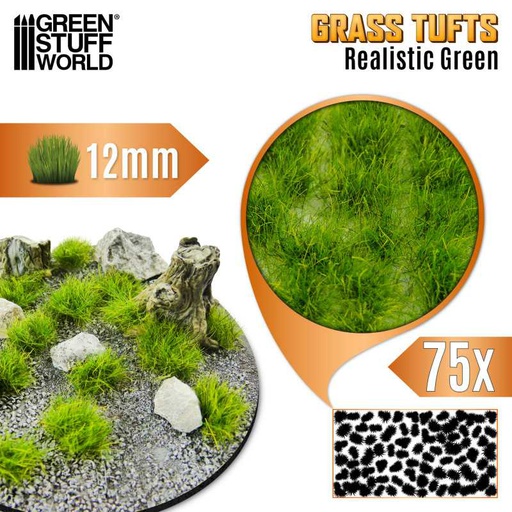 [ GSW12939 ] Green stuff world Static Grass Tufts 12 mm - Realistic Green