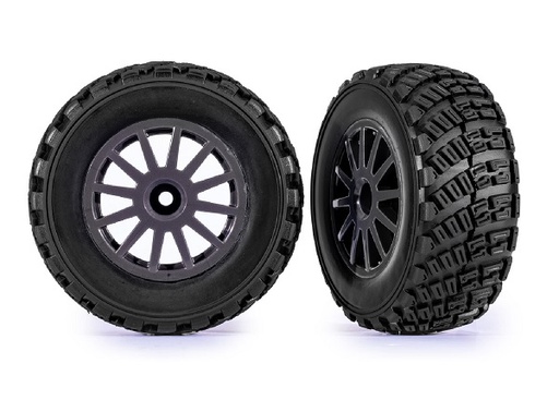 [ TRX-7473-GRAY ] Traxxas Tires & wheels, assembled, glued (gray wheels, gravel pattern tires, foam inserts) (2) (TSM® rated) - TRX7473-gray