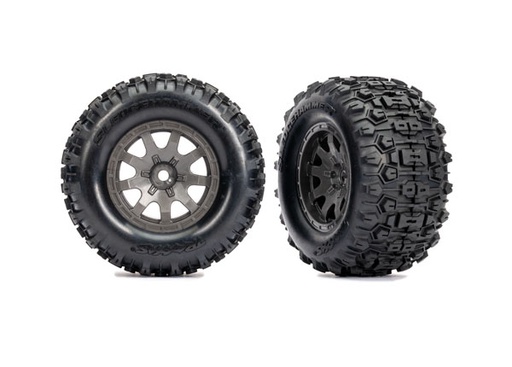 [ TRX-10770-GRAY ] Traxxas Tires & wheels, assembled (charcoal gray wheels, dual profile (2.1" outer, 2.6" inner), Sledgehammer® tires, foam inserts)) (rear) (2) - TRX10770