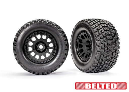 [ TRX-7862 ] Traxxas Tires & wheels, assembled, glued (XRT® Race black wheels, Gravix® belted tires, dual profile (4.3" outer, 5.7" inner), foam inserts) (left & right) - TRX7862