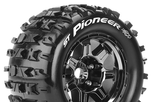  [ PROLR-T3325BC ] Louise RC - MFT - ST-PIONEER - 1/8 Stadium Truck Tire Set - Black Chrome 3.8 Bead Style Wheels - Hex 17mm - 0-Offset