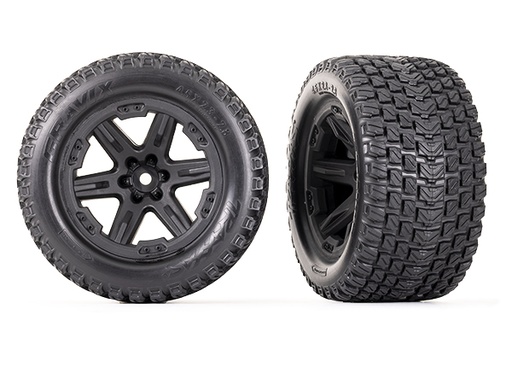 [ TRX-6764 ] Traxxas Tires & wheels, assembled, glued (2.8") (RXT black wheels, Gravix® tires, foam inserts) (4WD electric front/rear, 2WD electric front only) (2) (TSM rated) - trx6764