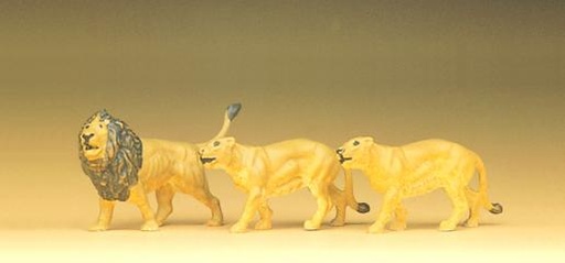 [ PRE20379 ] Preiser lions (3) parfois 2  mâle et 1 femelles et parfois l'inverse 1/87