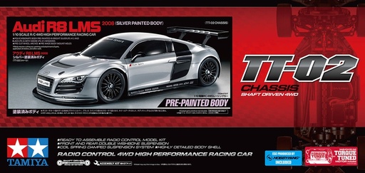 [ T47517 ] Tamiya Audi R8 LMS 2008 TT-02 (Silver Painted Body) 1/10