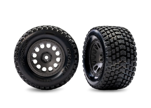 [ TRX-10772-GRAY ] Tamiya Gray Front Mini XRT Wheels w/ Gravix Tires (2) - trx10772-gray