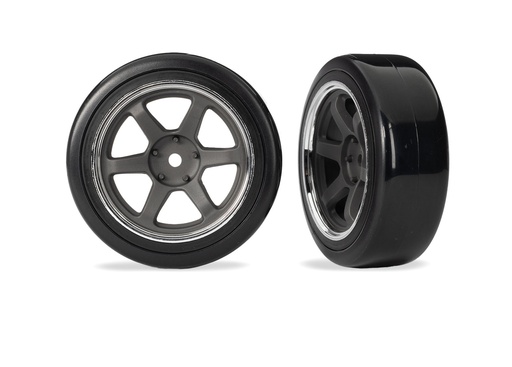 [ TRX-10577 ] Traxxas 1.9" Gray 6-Spoke Front Wheels & Soft Drift Tires (2) - trx10577