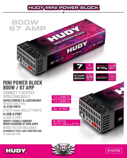 [ HUDY103700-EU ] HUDY mini power block 800W / 67 Ampère - EU plug
