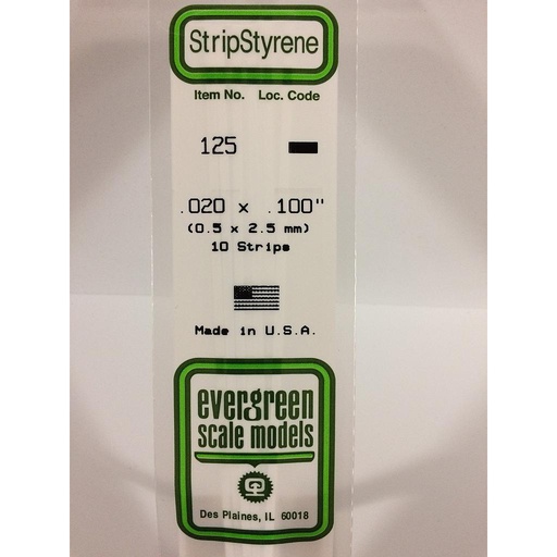 [ EG125 ] Evergreen styrene strip 0.5x2.5x350mm (10s.)