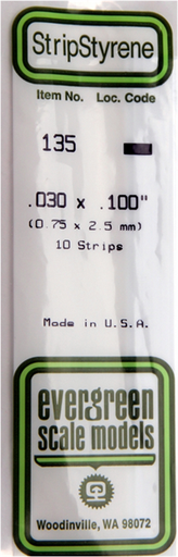 [ EG135 ] Evergreen styrene strip 0.75x2.5x360mm (10st.)   