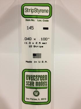 [ EG145 ] Evergreen styrene strip 1x2.5x350mm (10s.)