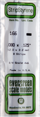 [ EG166 ] Evergreen styrene strip 2x3.2x350mm ( 8st.)  