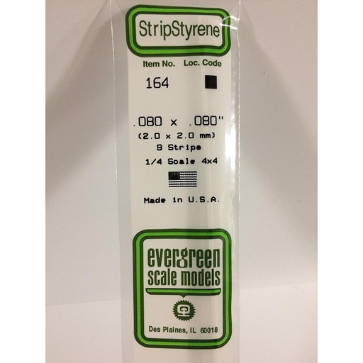 [ EG164 ] Evergreen styrene vierkant vol 2x2x350mm (9st)