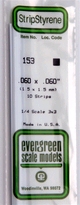 [ EG153 ] Evergreen styrene vierkant vol profiel 1.5x1.5x350 mm (10s.)