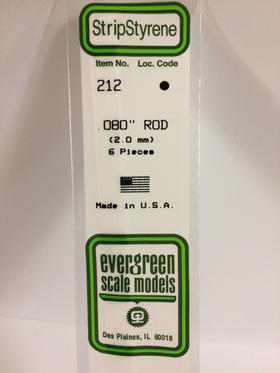 [ EG212 ] Evergreen styrene round solid 2 mm x 350 mm (6 pcs.)
