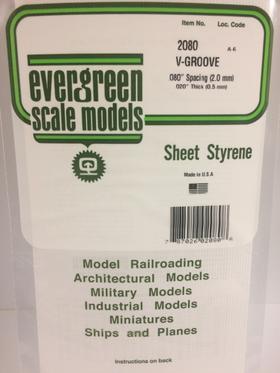 [ EG2080 ] Evergreen styrene V-groef 2.0mm plaat 0.5x150x300mm 1st