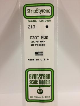 [ EG210 ] Evergreen styrene rond vol 0.75x350mm  (10st.)