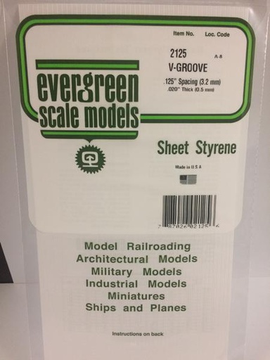 [ EG2125 ] Evergreen styrene V-groef 3.2 mm plaat 0.5x150x300mm 1st