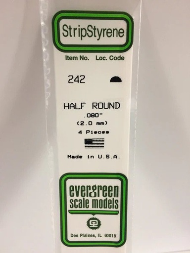 [ EG242 ] Evergreen styrene half-rond 2 mm x 360 mm (4st)