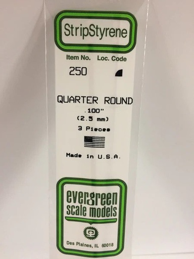 [ EG250 ] Evergreen styrene profiel kwart-rond 2.5 mm 35cm  3pcs