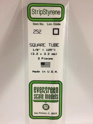 [ EG252 ] Evergreen styreen vierkante  buis 3.2x3.2x350mm (3st.)