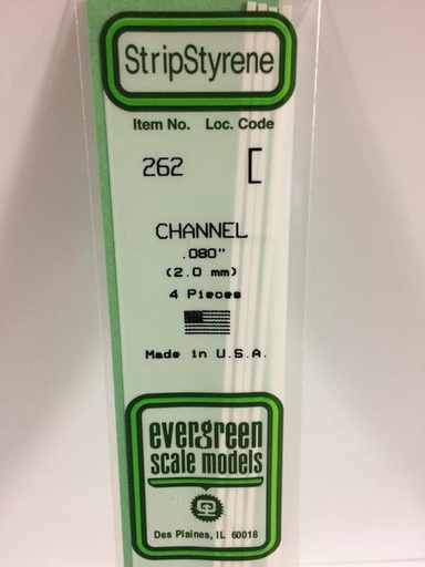 [ EG262 ] Evergreen styrene 'U' Profiel 2.0 x 350 mm (4s.)