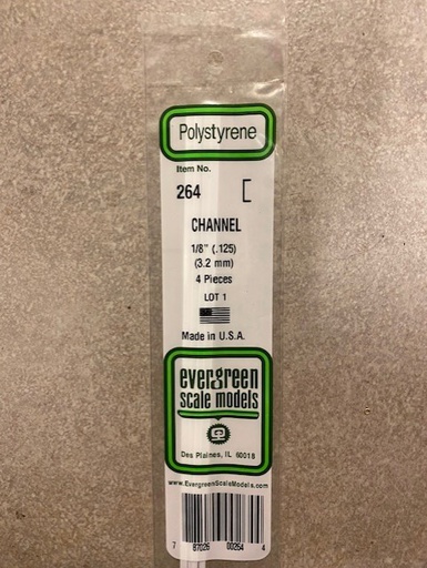 [ EG264 ] Evergreen styrene 'U' Profiel 3.2 mm x 350mm 4st