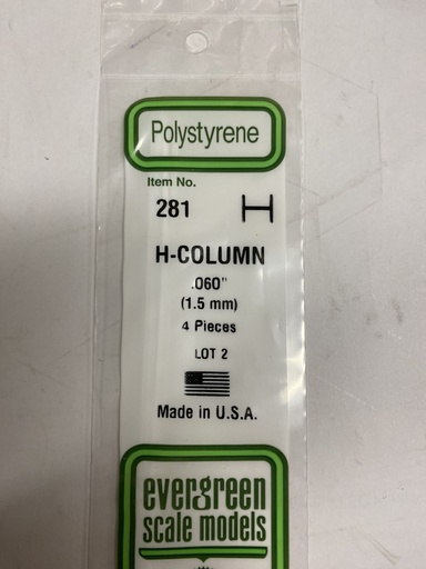 [ EG281 ] Evergreen styrene  'H' Profiel 1.5 mmx350mm (4s.)
