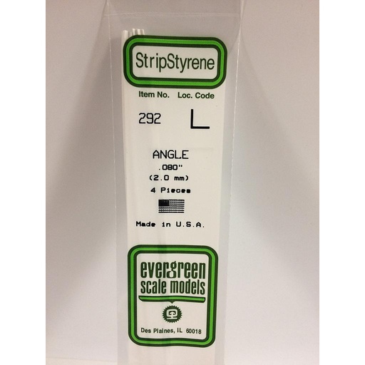 [ EG292 ] Evergreen styrene 'L' Profiel 2mm x 350mm  (4st.)