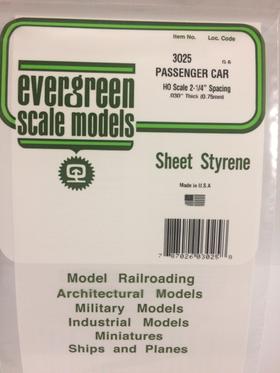 [ EG3025 ] Evergreen passenger car V-groef 2-1/4" spacing 0.75x150x300mm