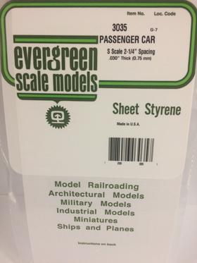 [ EG3035 ] Evergreen passenger car V-groef 2 1/4" spacing 0.75x150x300mm 1st