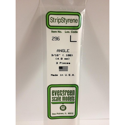 [ EG296 ] Evergreen styrene “L” profile 4.8 mm x 350 mm (3 pcs.)