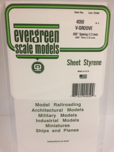[ EG4050 ] Evergreen V-groefplaat 1.3mm spacing 1.0x150x300mm 1st