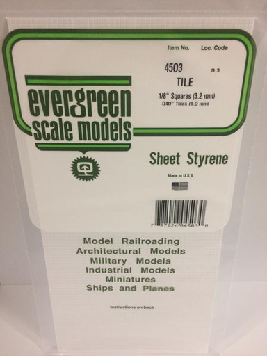 [ EG4503 ] Evergreen styrene vierkanten tegelprofiel 3.2x3.2mm 15cmx30cm 1st