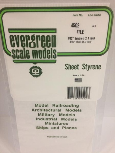 [ EG4502 ] Evergreen styrene vierkante tegelprofiel 2.1x2.1mm 15x30cm