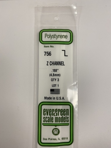 [ EG756 ] Evergreen styrene Z profiel 4,7x2,3mm (3s.)