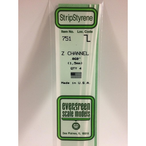 [ EG751 ] Evergreen EG Z Channel 1,5 x 0,7 mm (4s.)