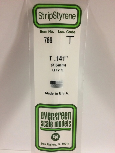 [ EG766 ] Evergreen styrene T profiel 3,6x3,6mmx350mm 3pcs