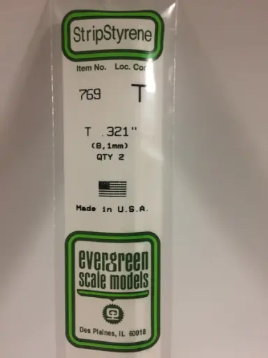 [ EG769 ] Evergreen styrene T profiel 8,1x8,1x350mm  (2p.)