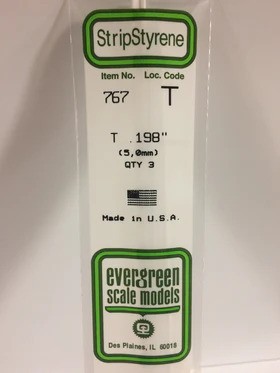 [ EG767 ] Evergreen styrene T profiel 5,0x5,0x300mm  3pcs
