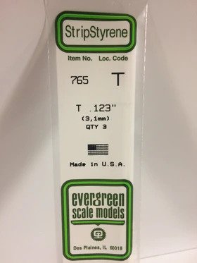 [ EG765 ] Evergreen styrene T profiel 3,1x3,1x300mm 3pc