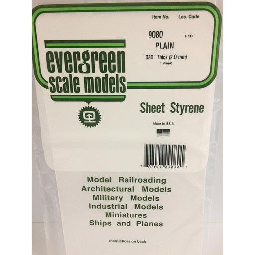 [ EG9080 ] Evergreen styrene plaat 2.0mm 150x300mm  1st