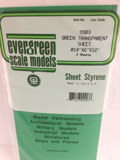[ EG9903 ] Evergreen styrene plaat transparant groen (0.25mmx15.25cmx30.5cm)  2st