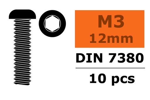 [ GF-0103-004 ] Laagbolkopschroef - Binnenzeskant - M3X12- Staal - 10 st 